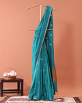 Classic Semi Silk Cotton Saree Golden Zari Border and All-Over Thread Motifs - Teal