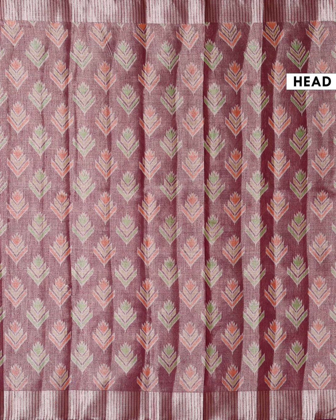 Classic Semi Tissue Saree with Ikkat Inspired Printed Body and a Subtle Zari Border – Maroon