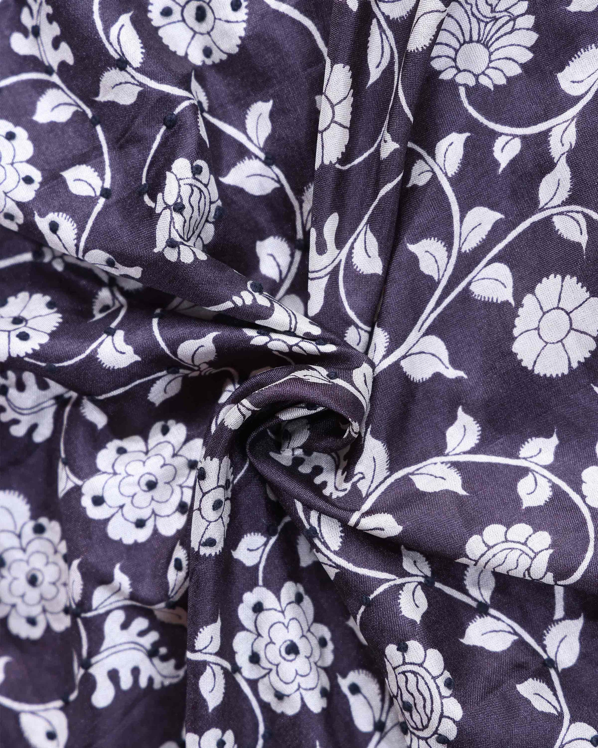 Classic Semi Tussar Kalamkari Inspired Knot Work Saree with a Classic Self Border - Black -Close Up
