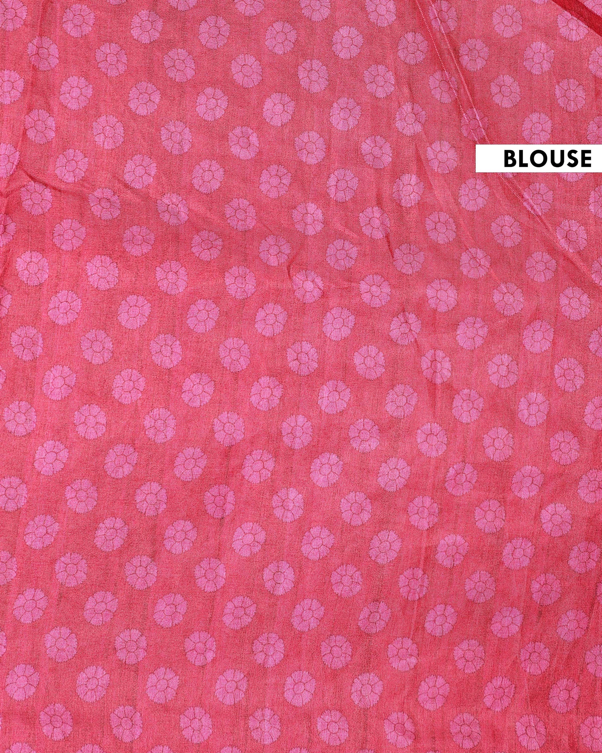 Classic Semi Tussar Kalamkari Inspired Knot Work Saree with a Classic Self Border - Red-Blouse