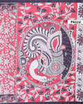 Classic Semi Tussar Kalamkari Inspired Knot Work Saree with a Classic Self Border - Red-Pallu