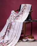 Classic Semi Tussar Saree with Floral Printed Body and a Subtle Border - Beige