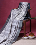 Classic Semi Tussar Saree with Intricate Line Art Print and Classic Woven Border - Off White