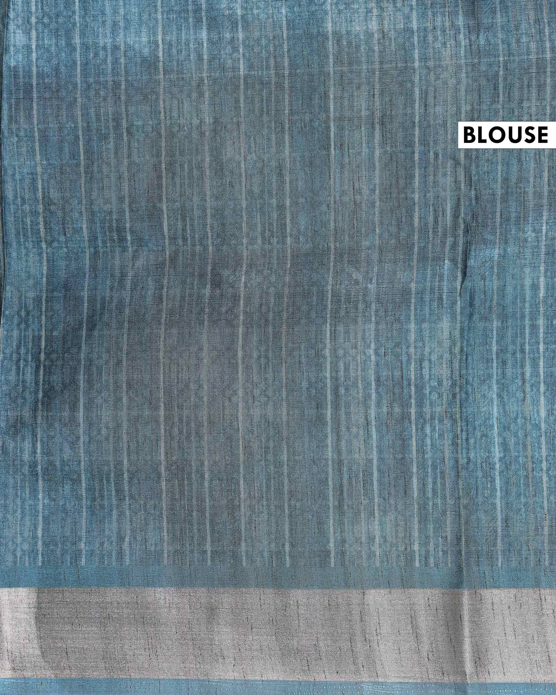 Classic Semi Tussar Saree with Jaal Inspired Motifs and Zari Woven Border - Blue-Blouse