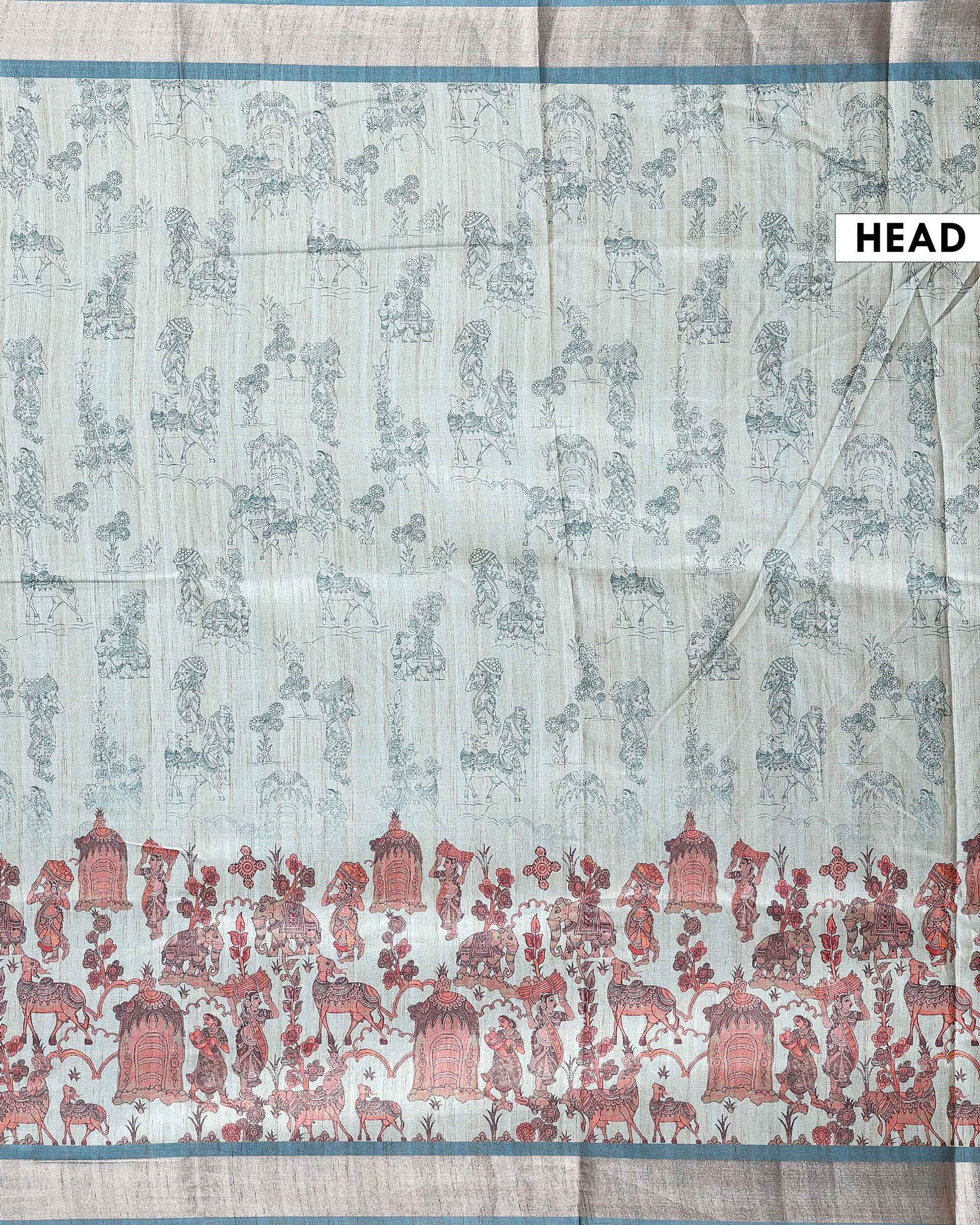 Classic Semi Tussar Saree with Jaal Inspired Motifs and Zari Woven Border - Blue-Head