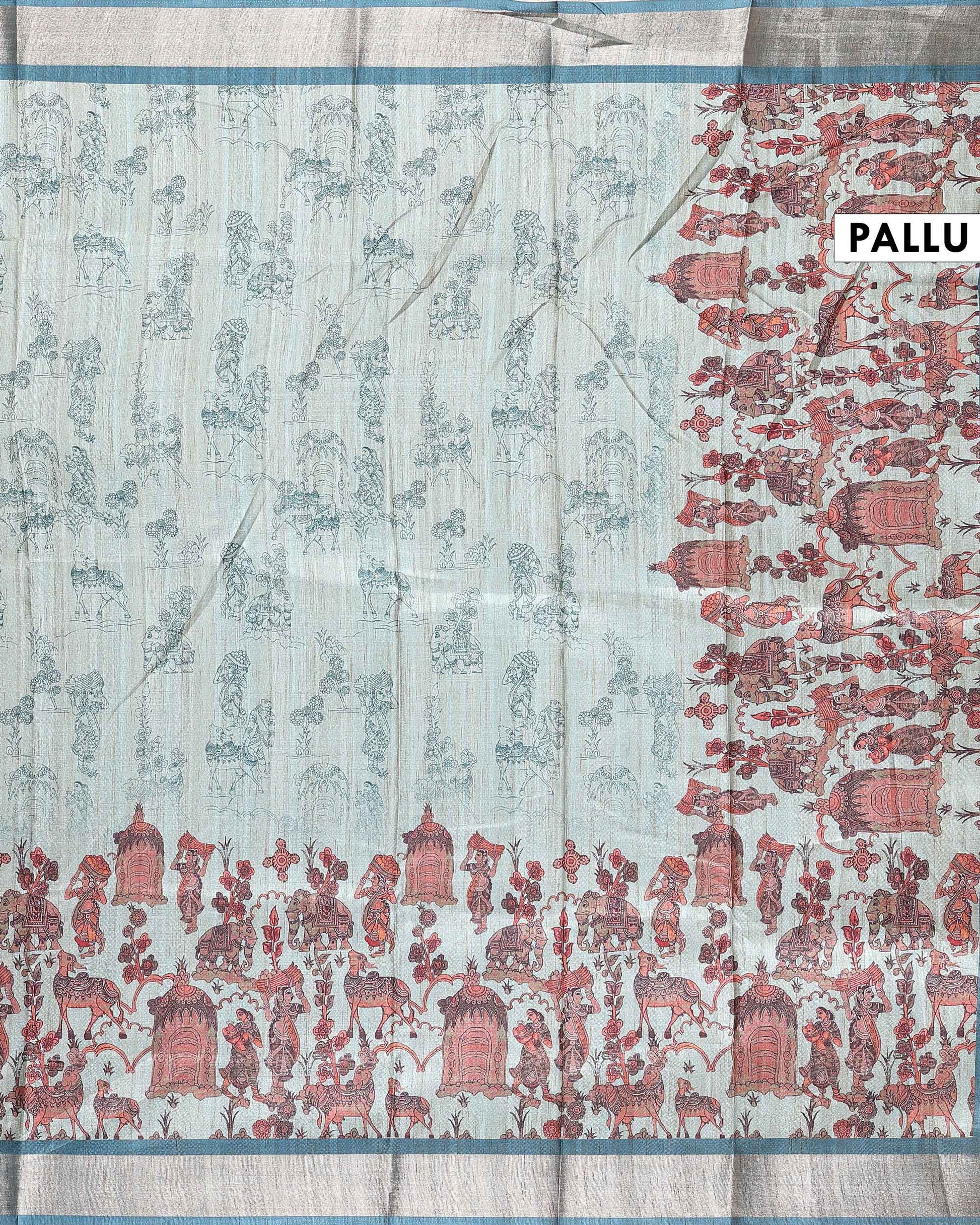 Classic Semi Tussar Saree with Jaal Inspired Motifs and Zari Woven Border - Blue-Pallu