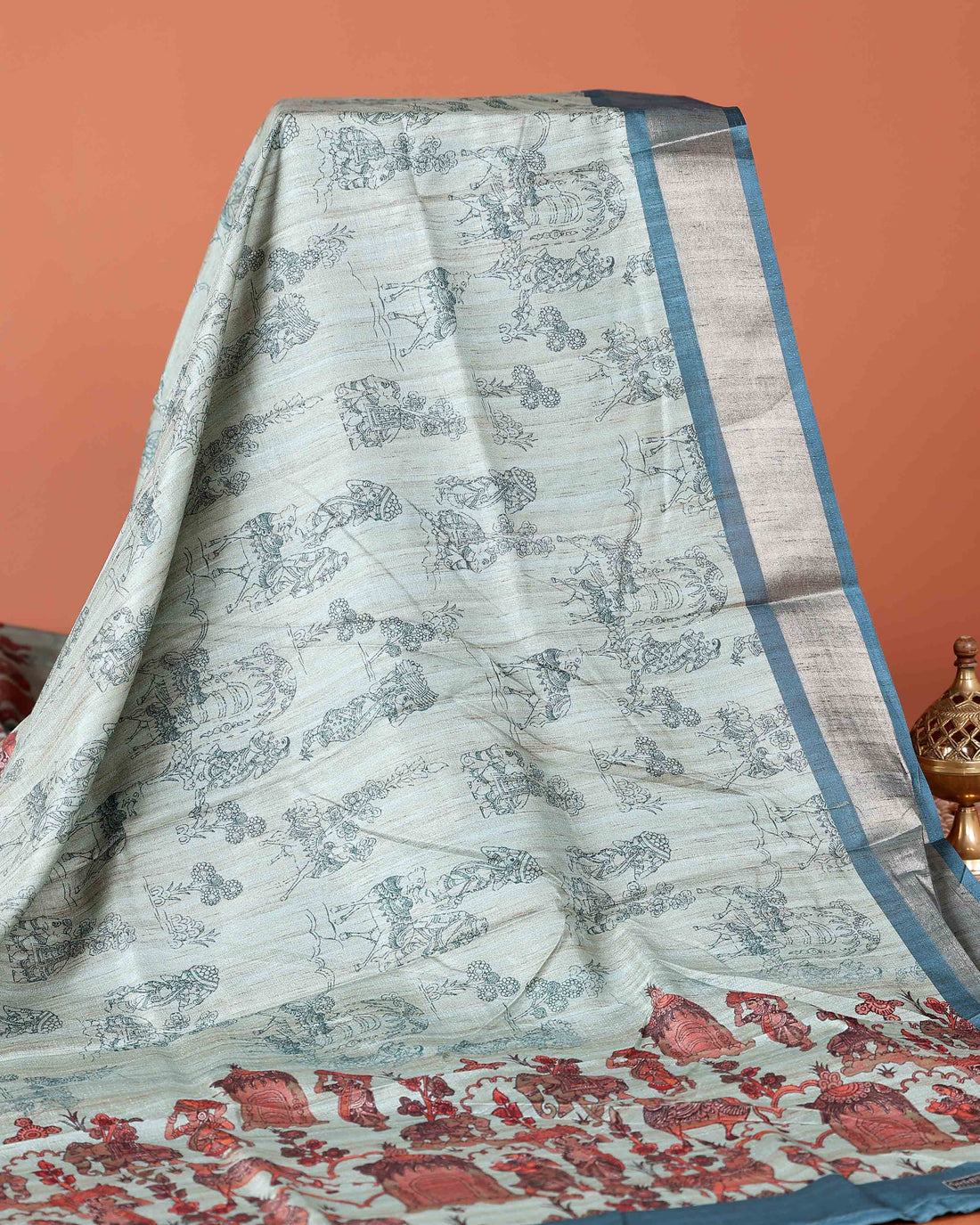 Classic Semi Tussar Saree with Jaal Inspired Motifs and Zari Woven Border - Blue