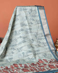 Classic Semi Tussar Saree with Jaal Inspired Motifs and Zari Woven Border - Blue