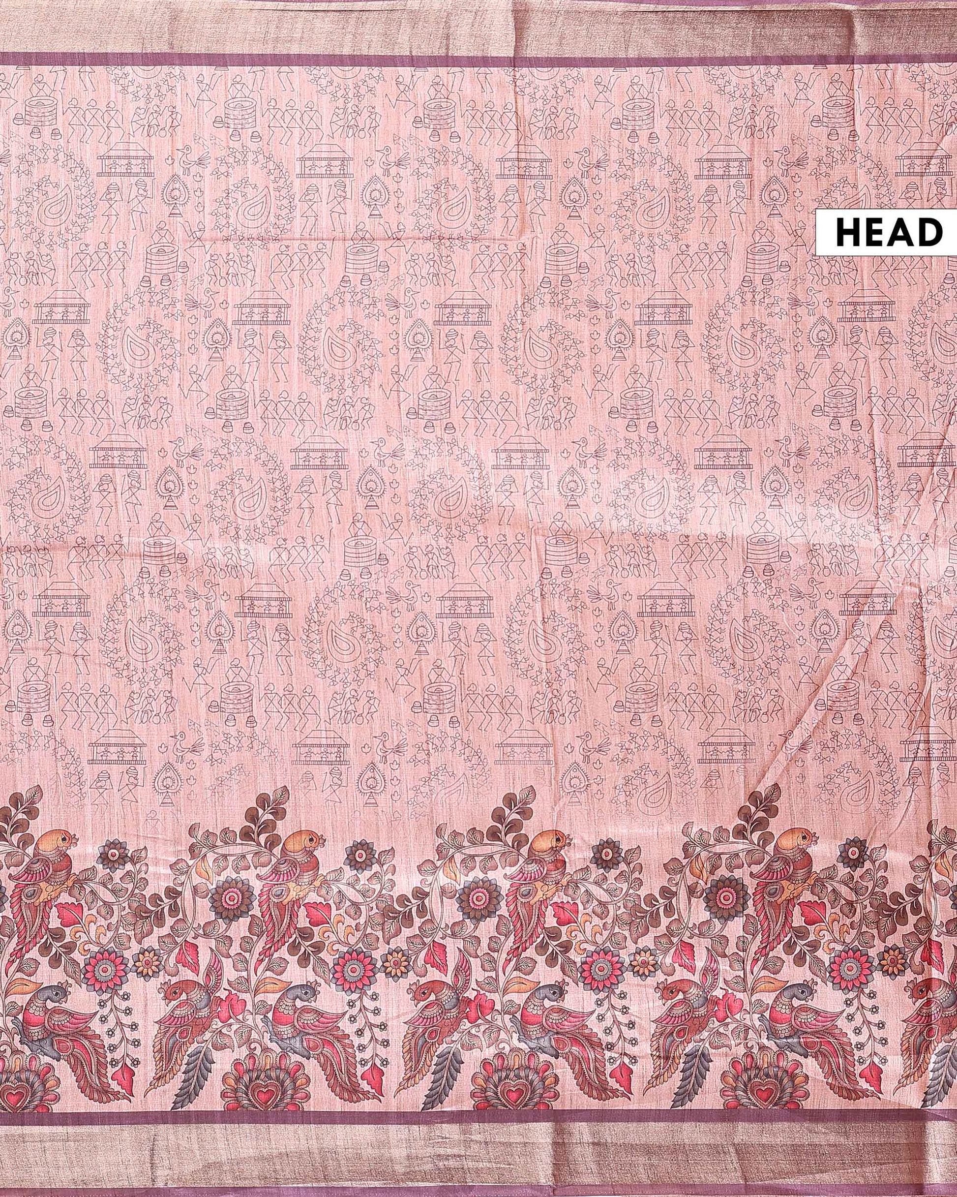 Classic Semi Tussar Saree with Jaal Inspired Motifs and Zari Woven Border - Pink-Head