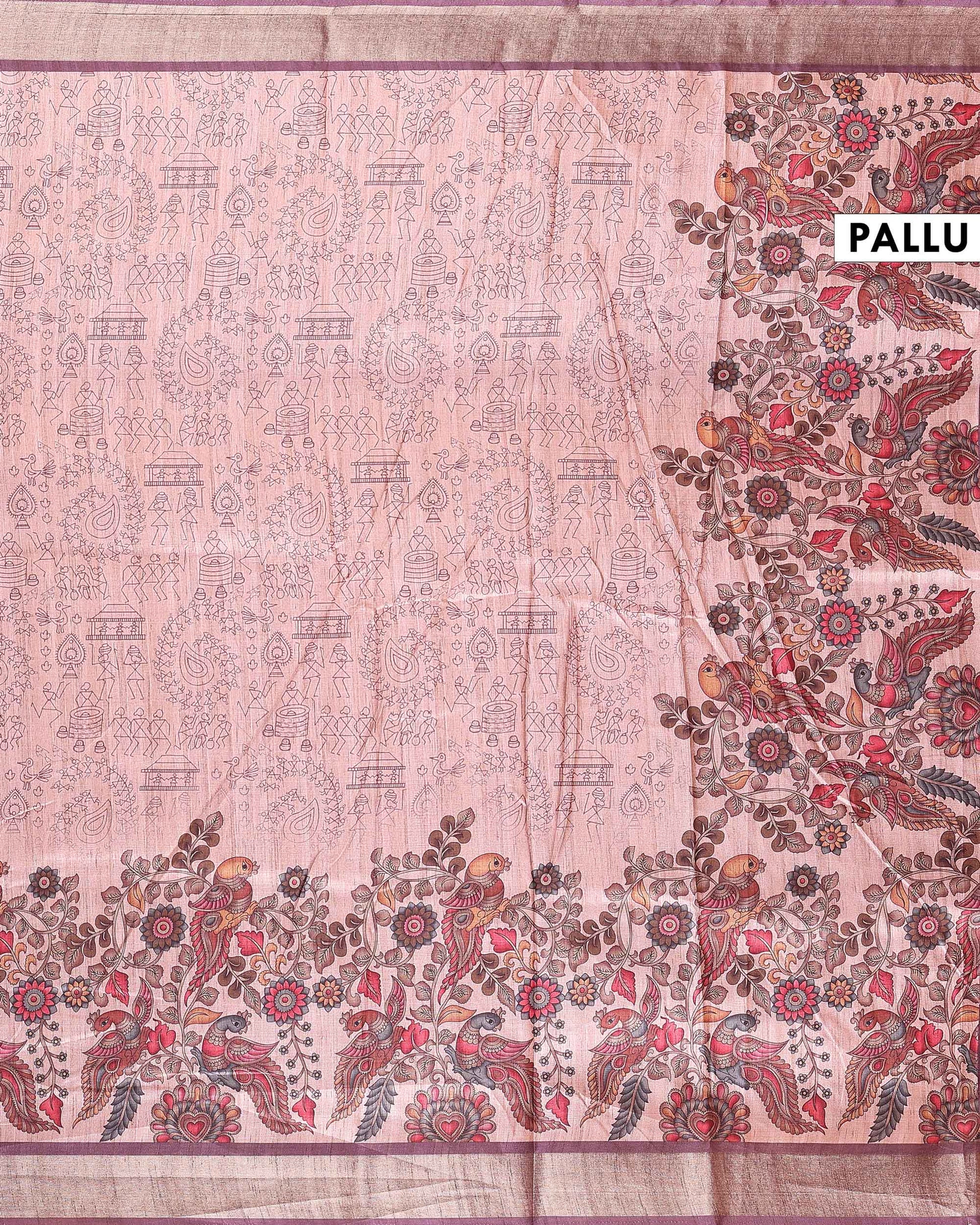 Classic Semi Tussar Saree with Jaal Inspired Motifs and Zari Woven Border - Pink-Pallu