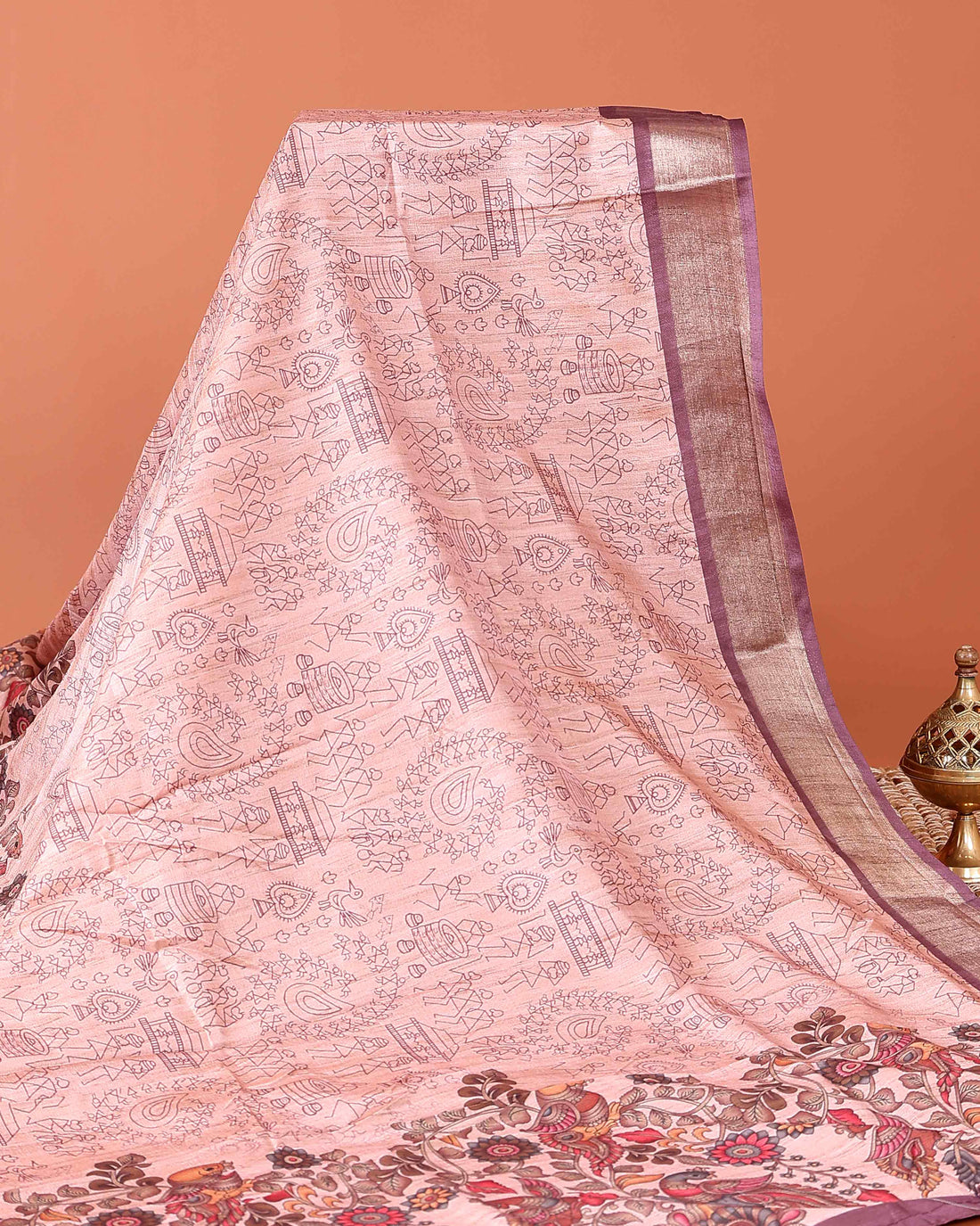 Classic Semi Tussar Saree with Jaal Inspired Motifs and Zari Woven Border - Pink
