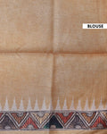 Classic Semi Tussar Saree with Tribal and Folk Art Print and Geometric Printed Border - Beige-Blouse