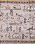 Classic Semi Tussar Saree with Tribal and Folk Art Print and Geometric Printed Border - Beige-Head