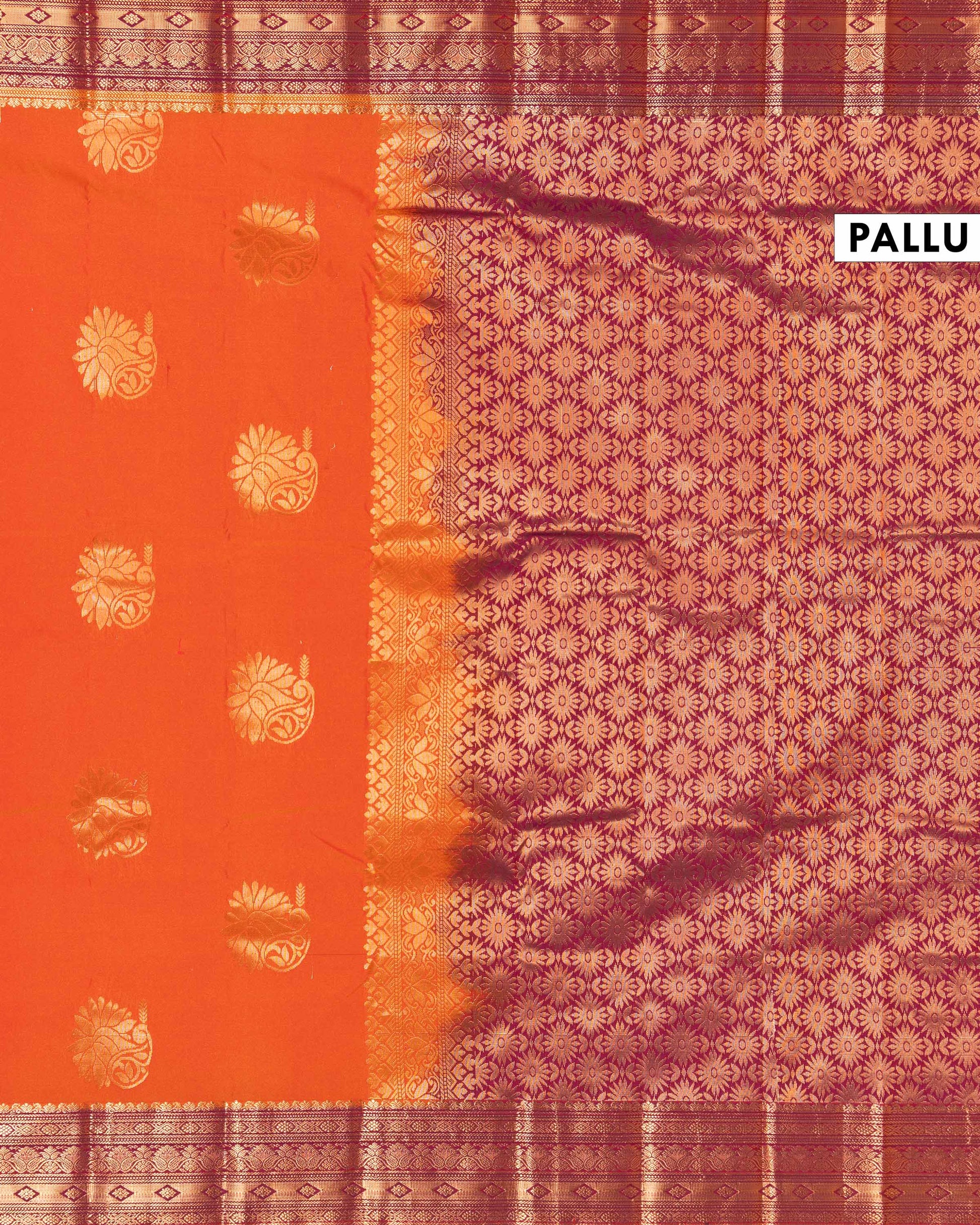 Classic Soft Silk Saree Rich Contrasting Zari Border and Elegant Ethnic Weaves - Orange
