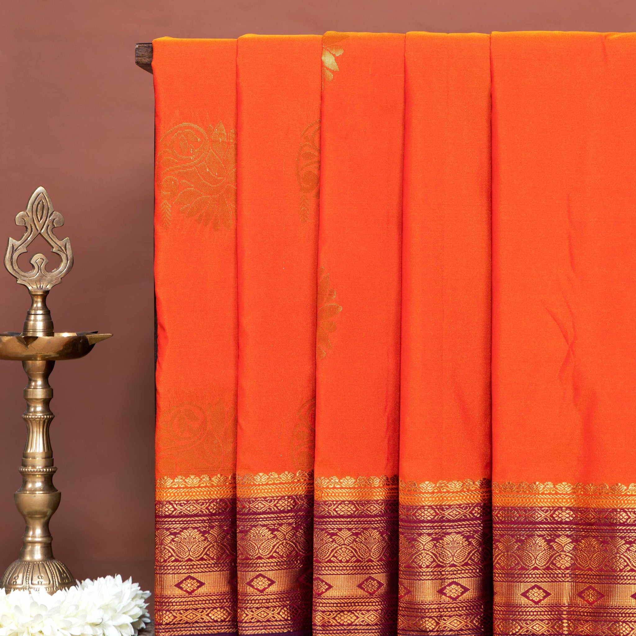 Classic Soft Silk Saree Rich Contrasting Zari Border and Elegant Ethnic Weaves - Orange