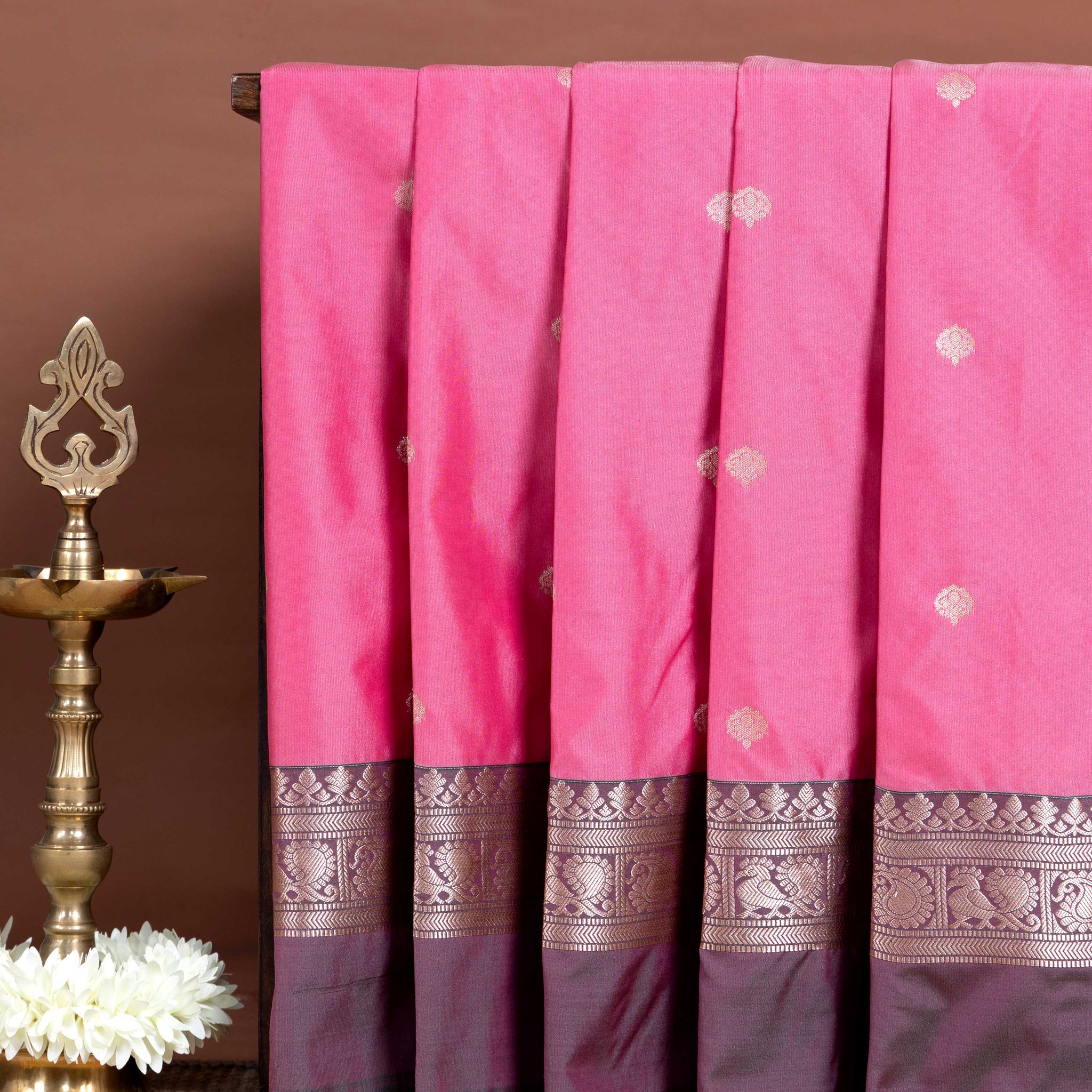 Classic Soft Silk Saree with Delicate Butta Design and Ornate Border Work - Pink
