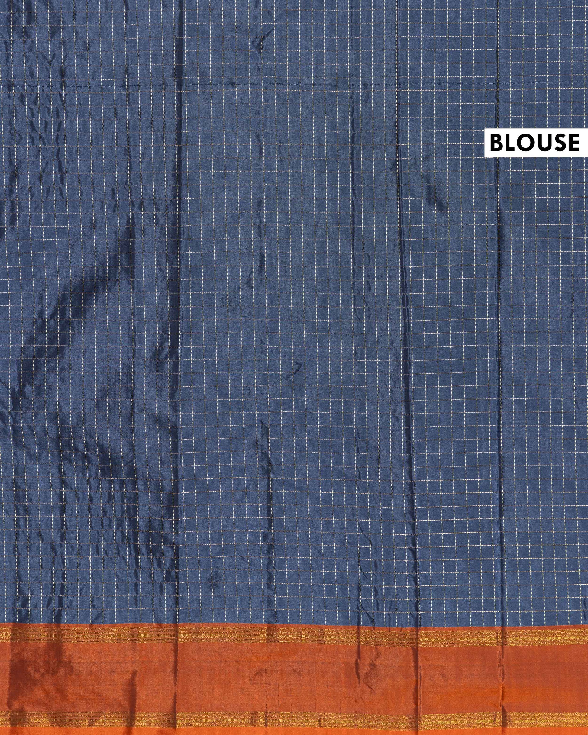 Classic Soft Silk Saree with Elegant Checked Weave and Classic Contrast Border - Navy Blue