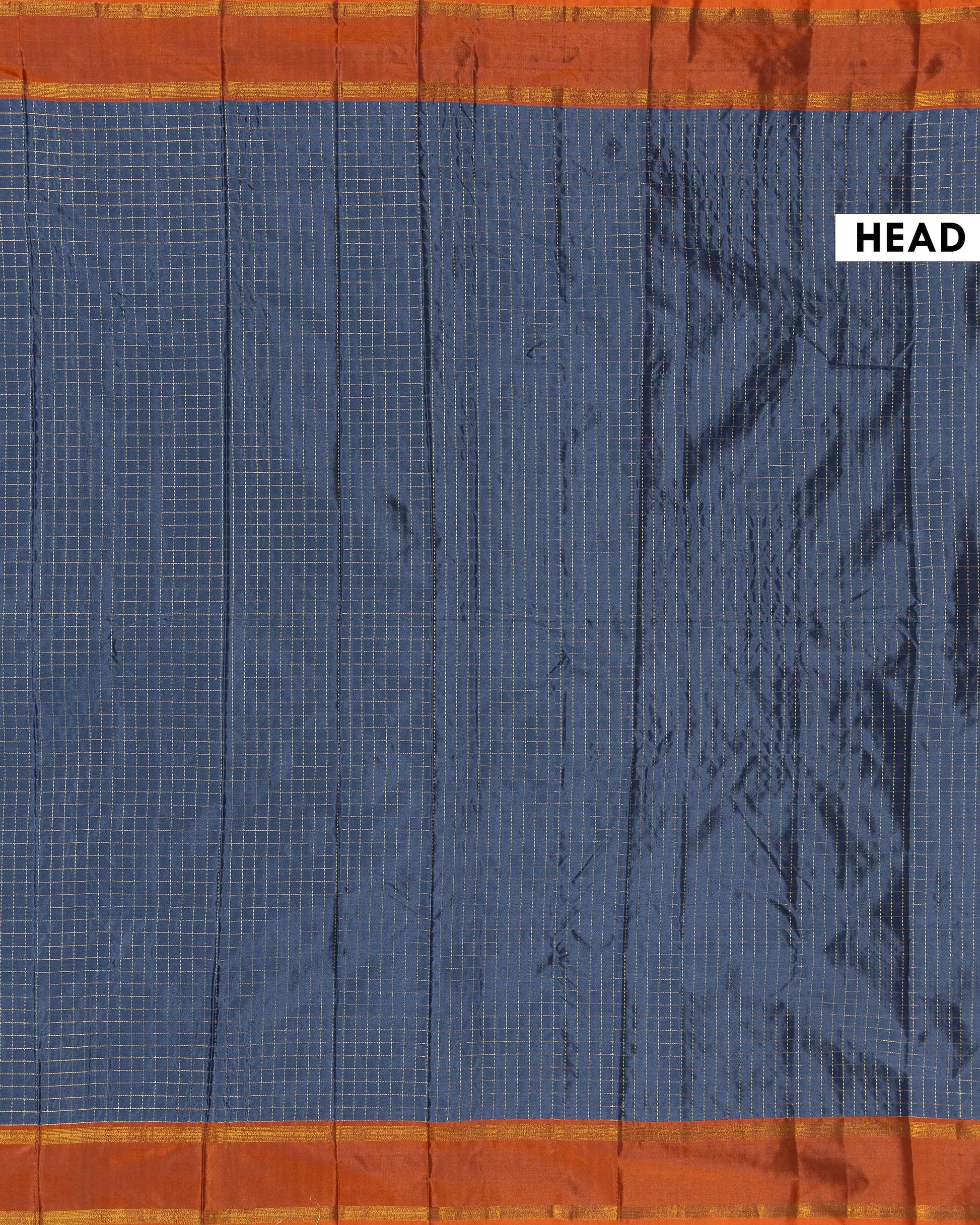 Classic Soft Silk Saree with Elegant Checked Weave and Classic Contrast Border - Navy Blue