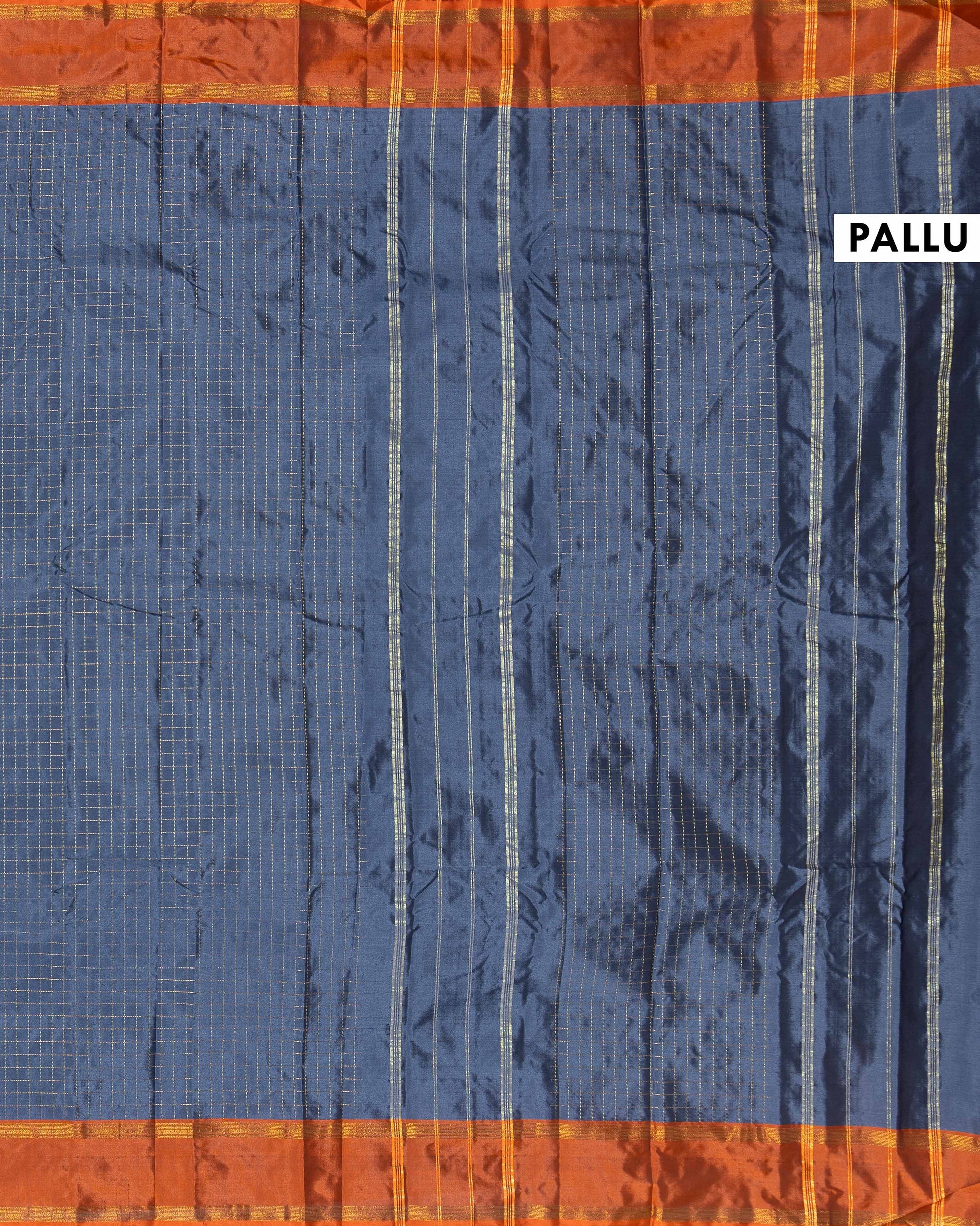 Classic Soft Silk Saree with Elegant Checked Weave and Classic Contrast Border - Navy Blue