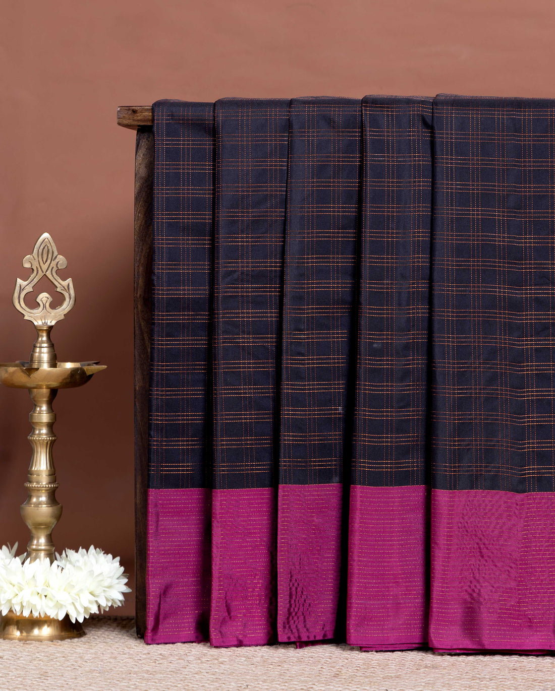 Classic Soft Silk Saree with Handcrafted Zari Checked Detailing and Rich Border Finish - Black