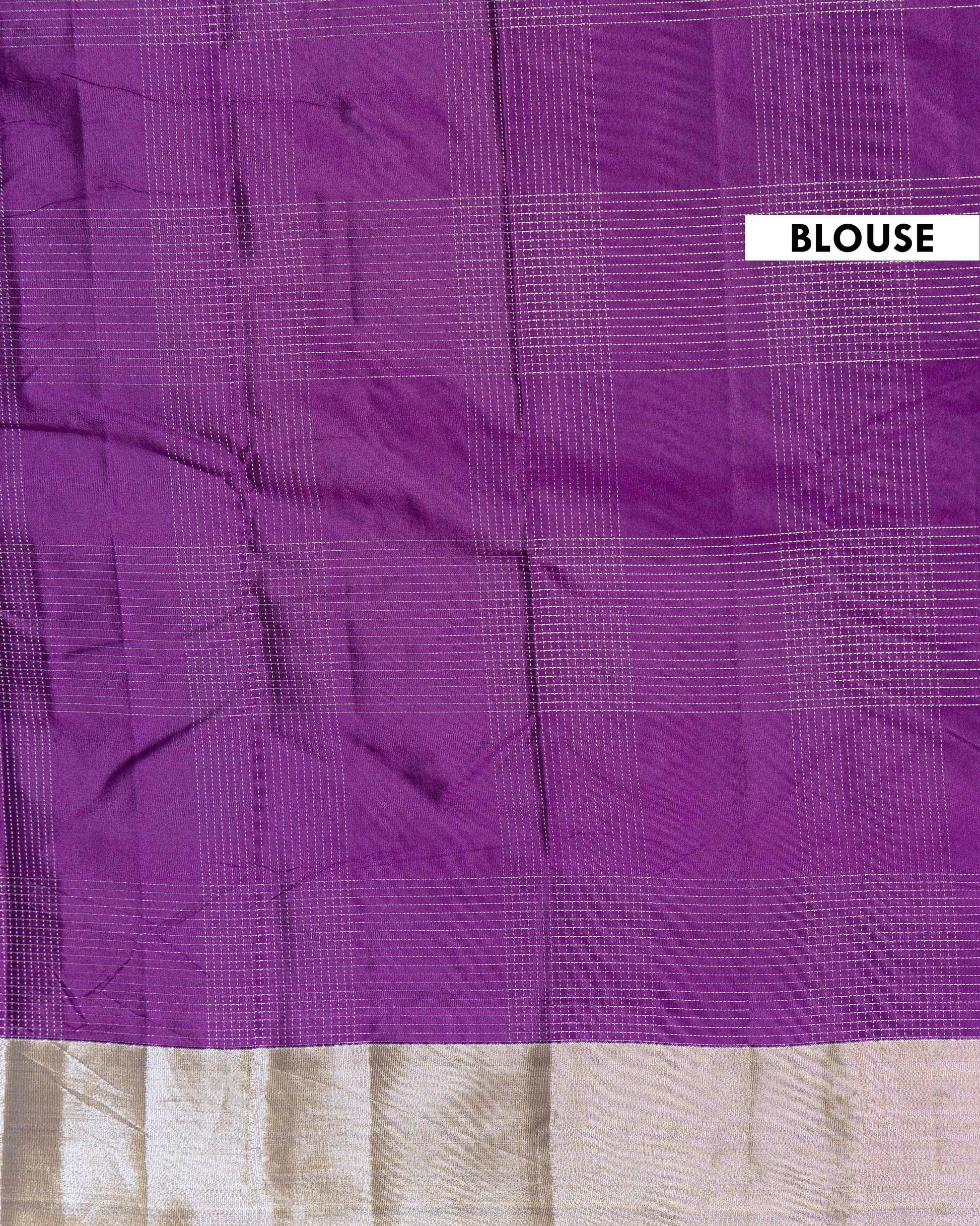Classic Soft Silk Saree with Intricate Zari Checked Weave and Elegant Contrast Border - Purple
