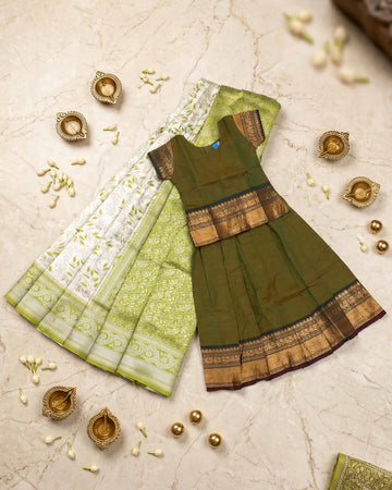 Classic South Indian Silk Saree with Kids Pattu Pavadai Combo Set