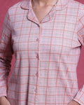 Women’s Cotton Striped Nightwear Set Short Sleeve Round Neck Top with Full Length Pajama Pants, Peach