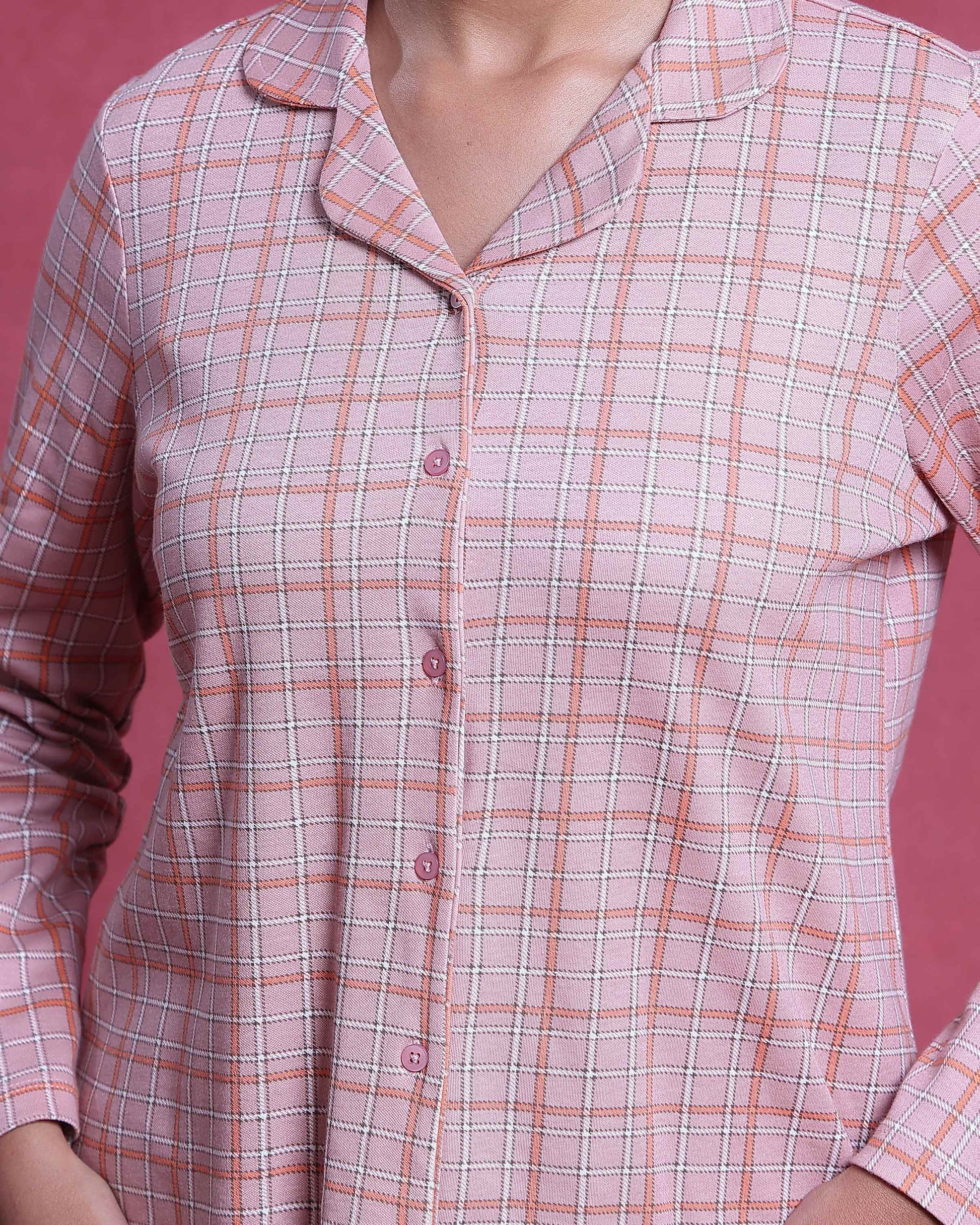 Women’s Cotton Striped Nightwear Set Short Sleeve Round Neck Top with Full Length Pajama Pants, Peach