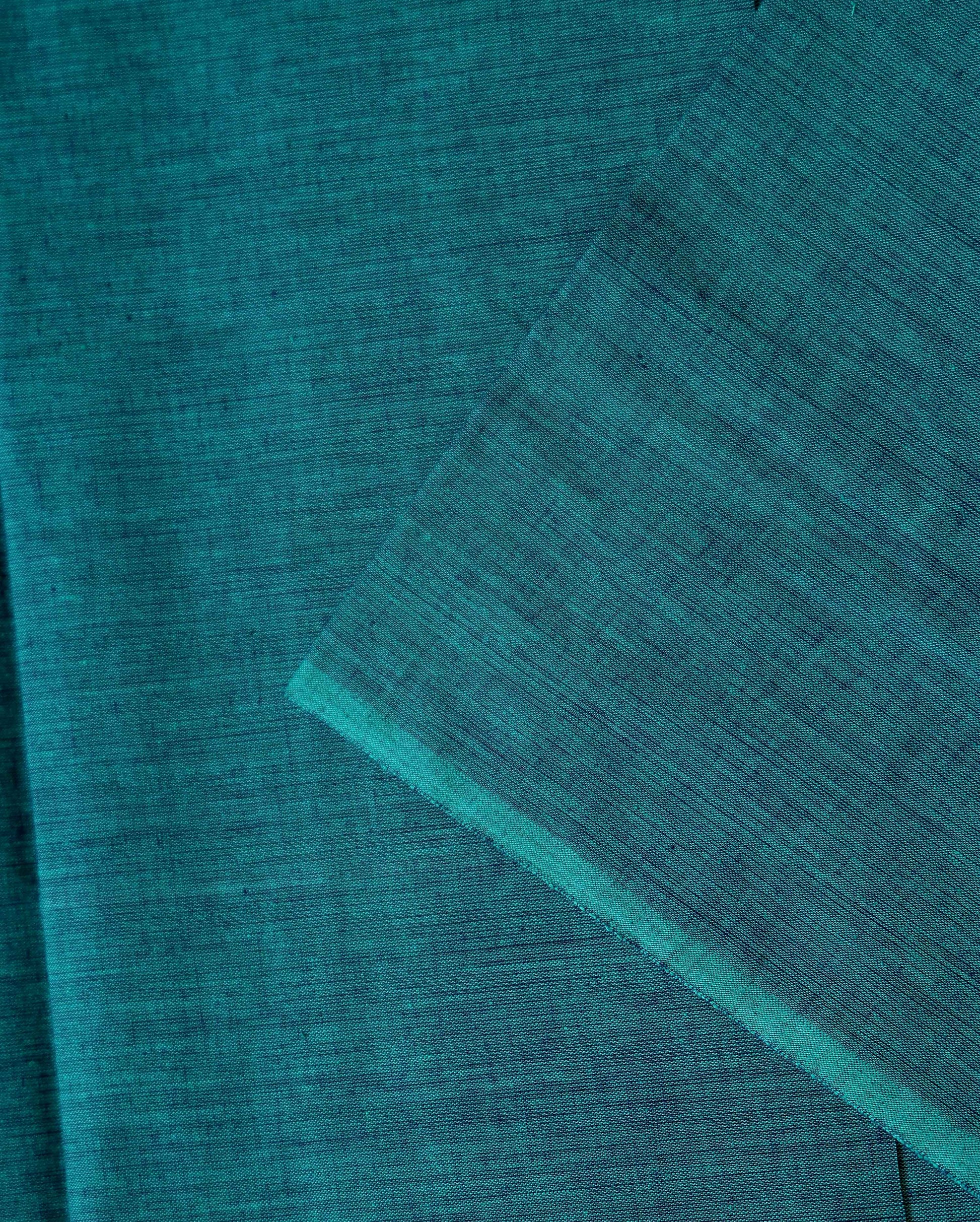 Women's Unstitched Cotton Salwar Suit Material with Woven Body and Contrast Dupatta Temple Border Design - Green