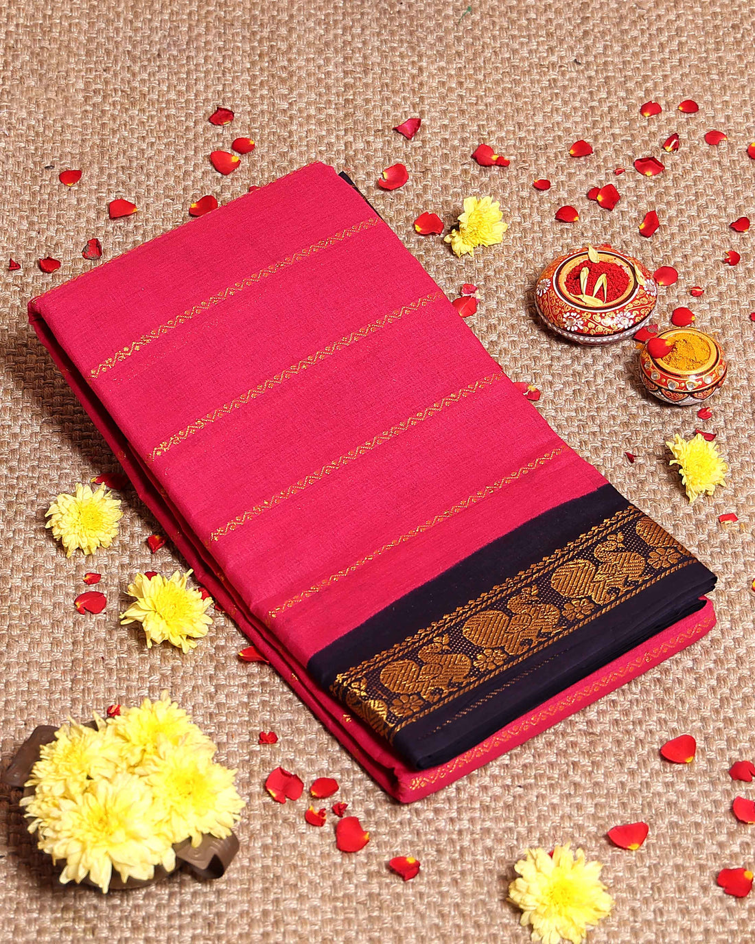 Elegant Sungudi Cotton Saree with Striped Body and Rich Zari Border  - Pink