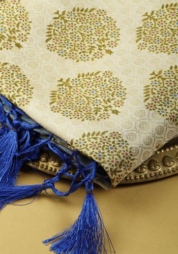Cream With Blue Colour Art & Soft Silk Saree