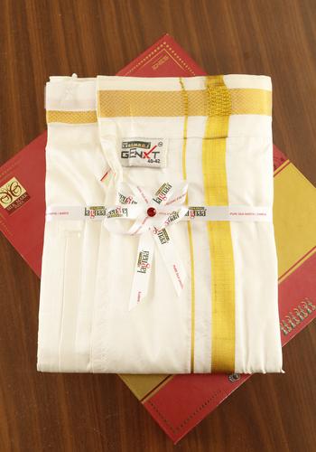 Ramraj Cream Color Velcro Pocket Silk Dhoti