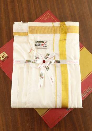 Cream Colour Ramraj Velcro Pocket Silk Dhothi