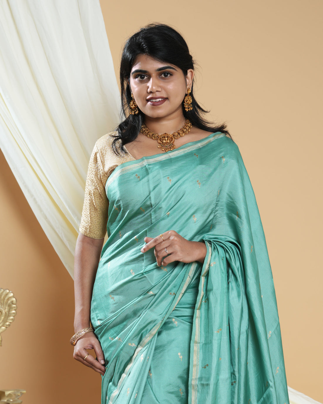 Elegant Handwoven Banarasi Silk Saree Accented with Subtle Zari Buttas and a Classic Zari Border - Green