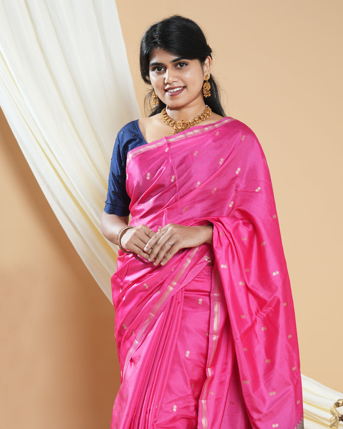 Elegant Handwoven Banarasi Silk Saree Accented with Subtle Zari Buttas and a Classic Zari Border - Pink