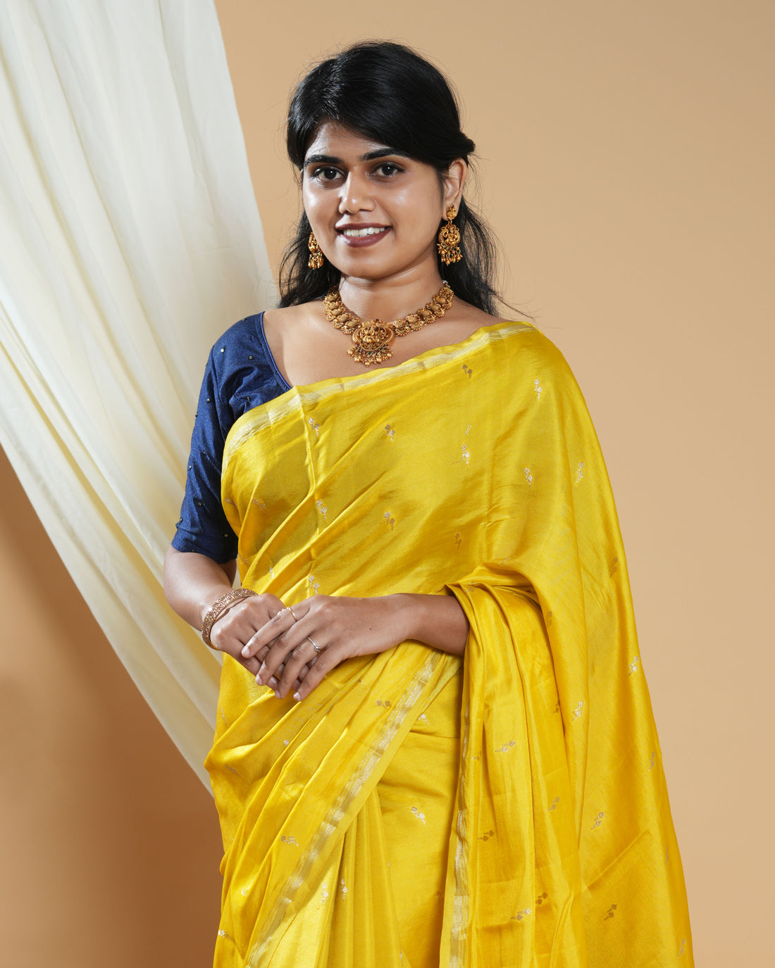 Elegant Handwoven Banarasi Silk Saree Accented with Subtle Zari Buttas and a Classic Zari Border- Light Yellow