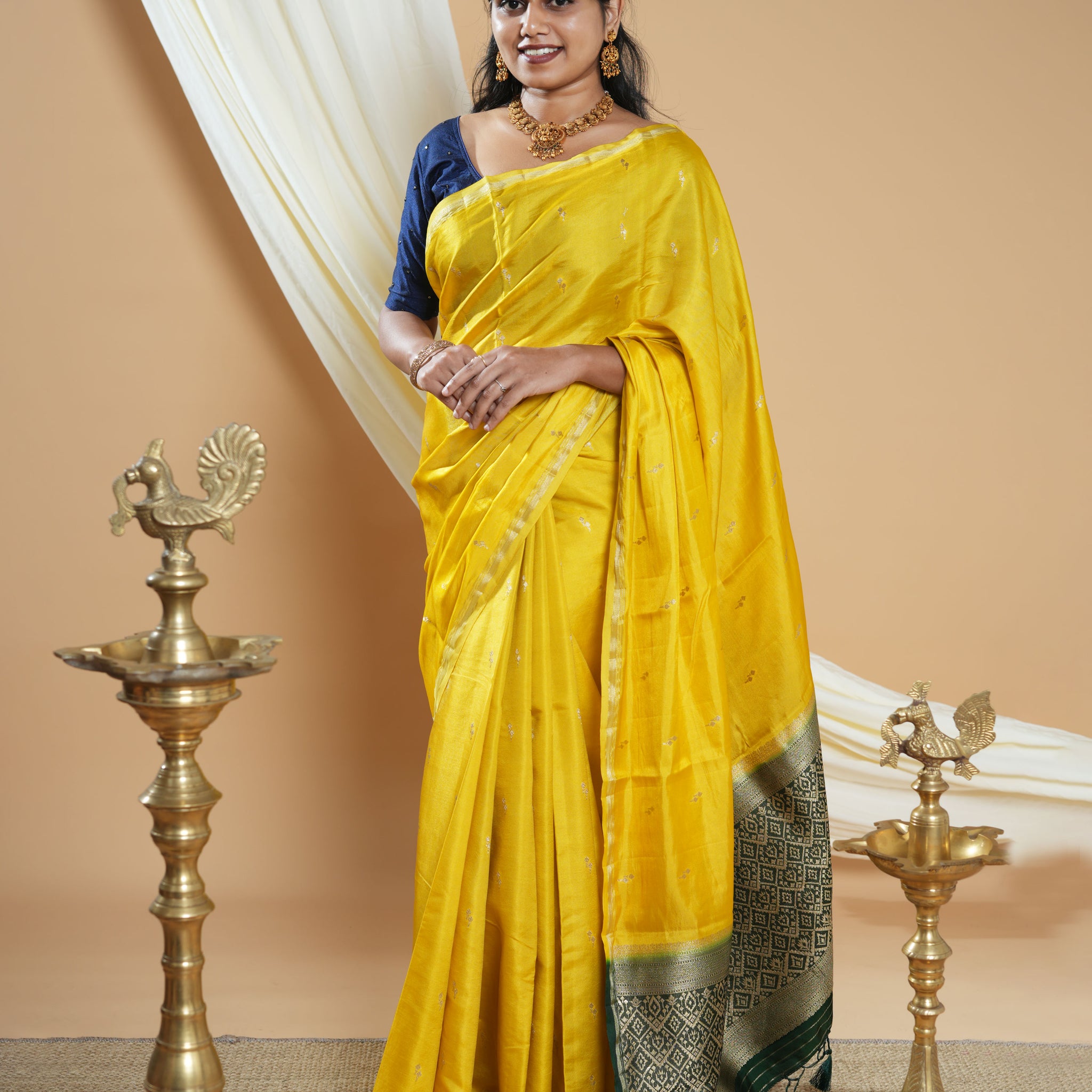Elegant Handwoven Banarasi Silk Saree Accented with Subtle Zari Buttas and a Classic Zari Border- Light Yellow