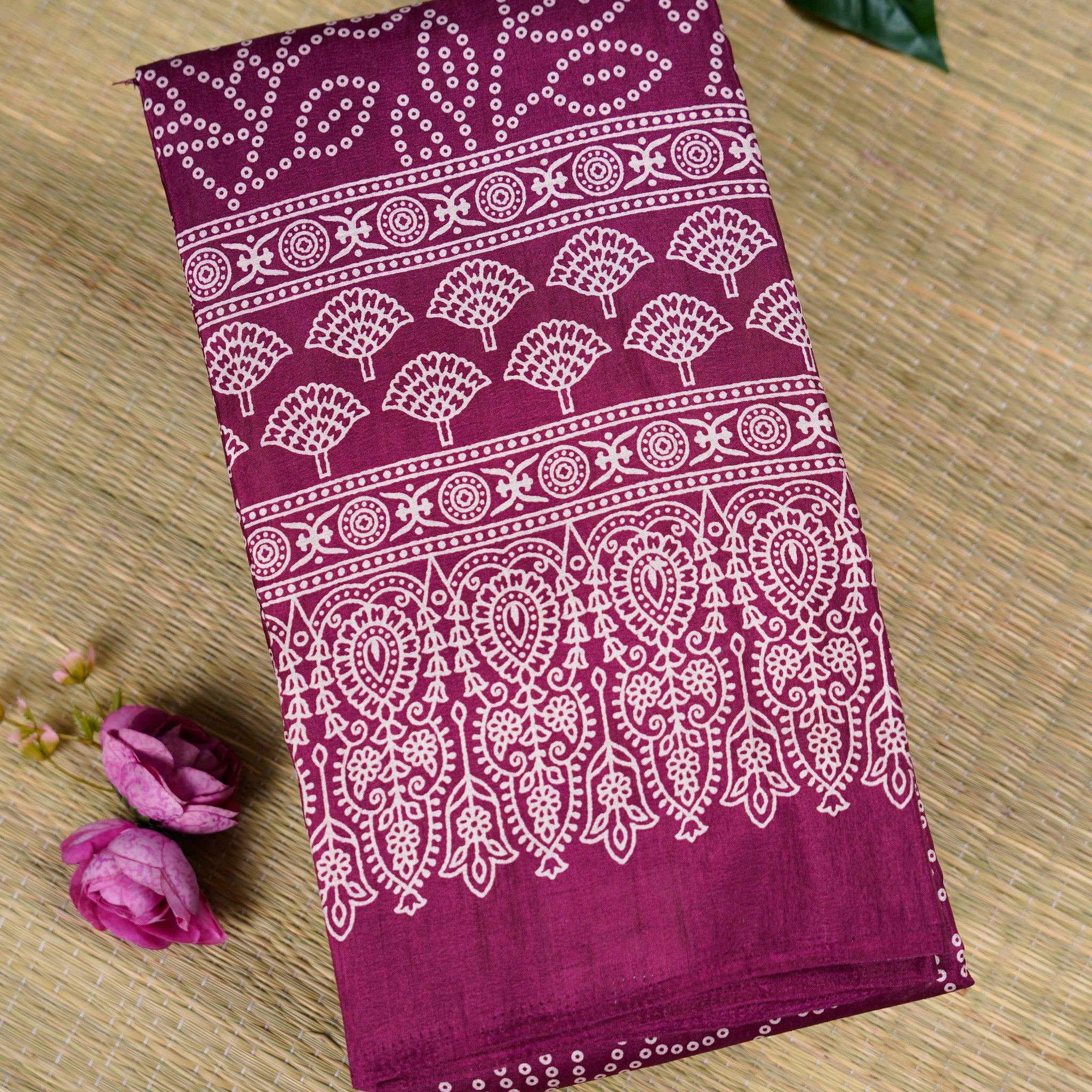 Floral Pattern Dola Silk Saree With Woven Border - Purple