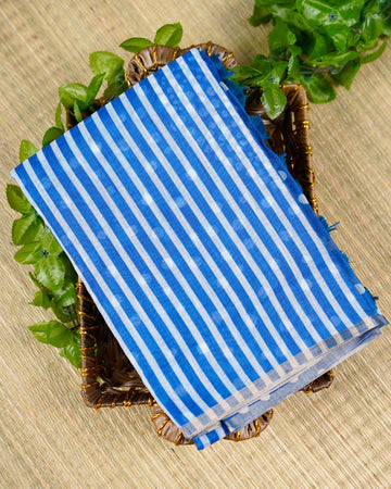 Lightweight Linen Cotton Striped Saree - Blue