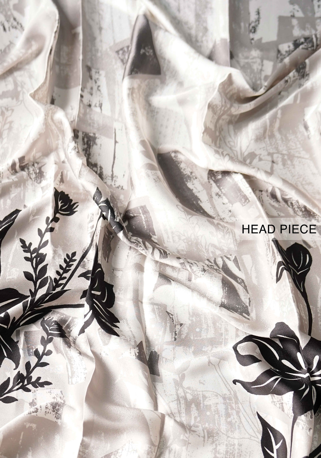 White With Grey Color Flower Printed Satin Saree With Blouse - SA02