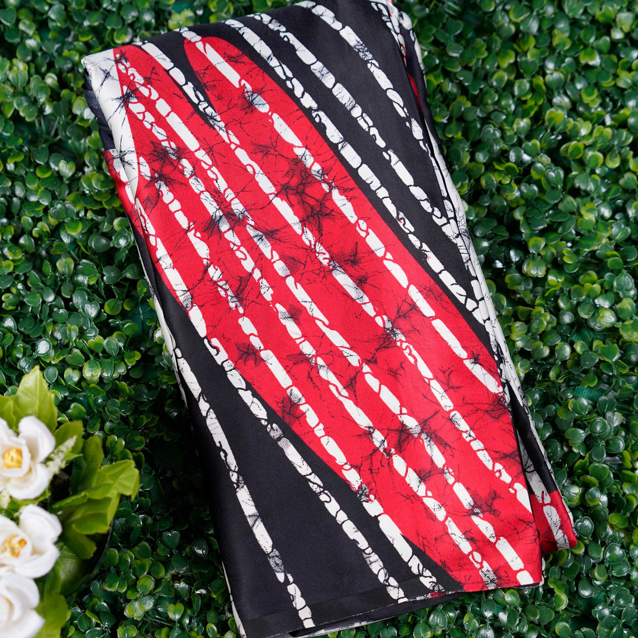 Bold Striped Satin Saree with Artistic Marble Accents - Multi