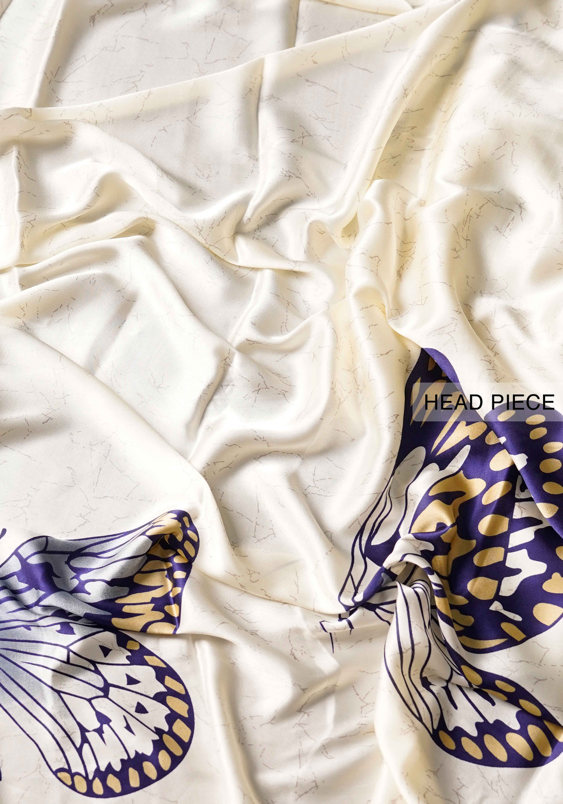 White With Dark Blue Color Butterfly Printed Satin Saree With Blouse - SA06