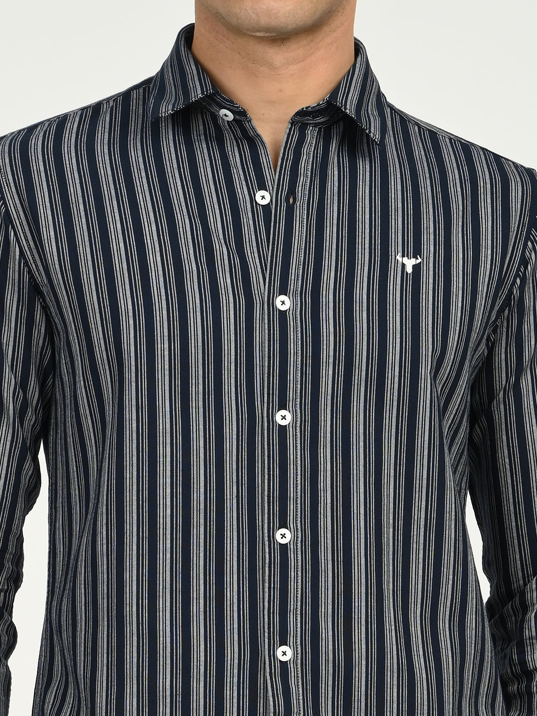 Men’s Native Bull Striped Casual Shirt with Full Sleeves and Button Down Collar - Black