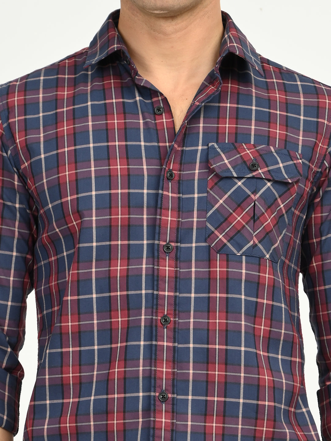 Men’s Native Bull Men's Classic Checkered Slim Fit Casual Shirt with Patch Pocket - Multi