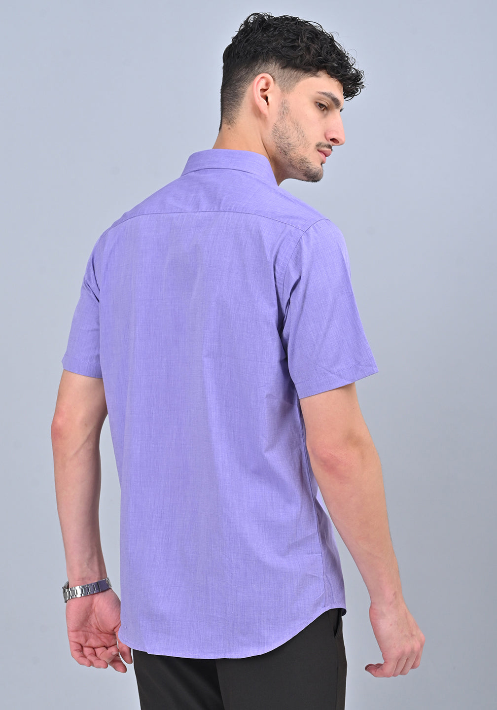 Lavender Colour Solid Formal Half Sleeve Shirt