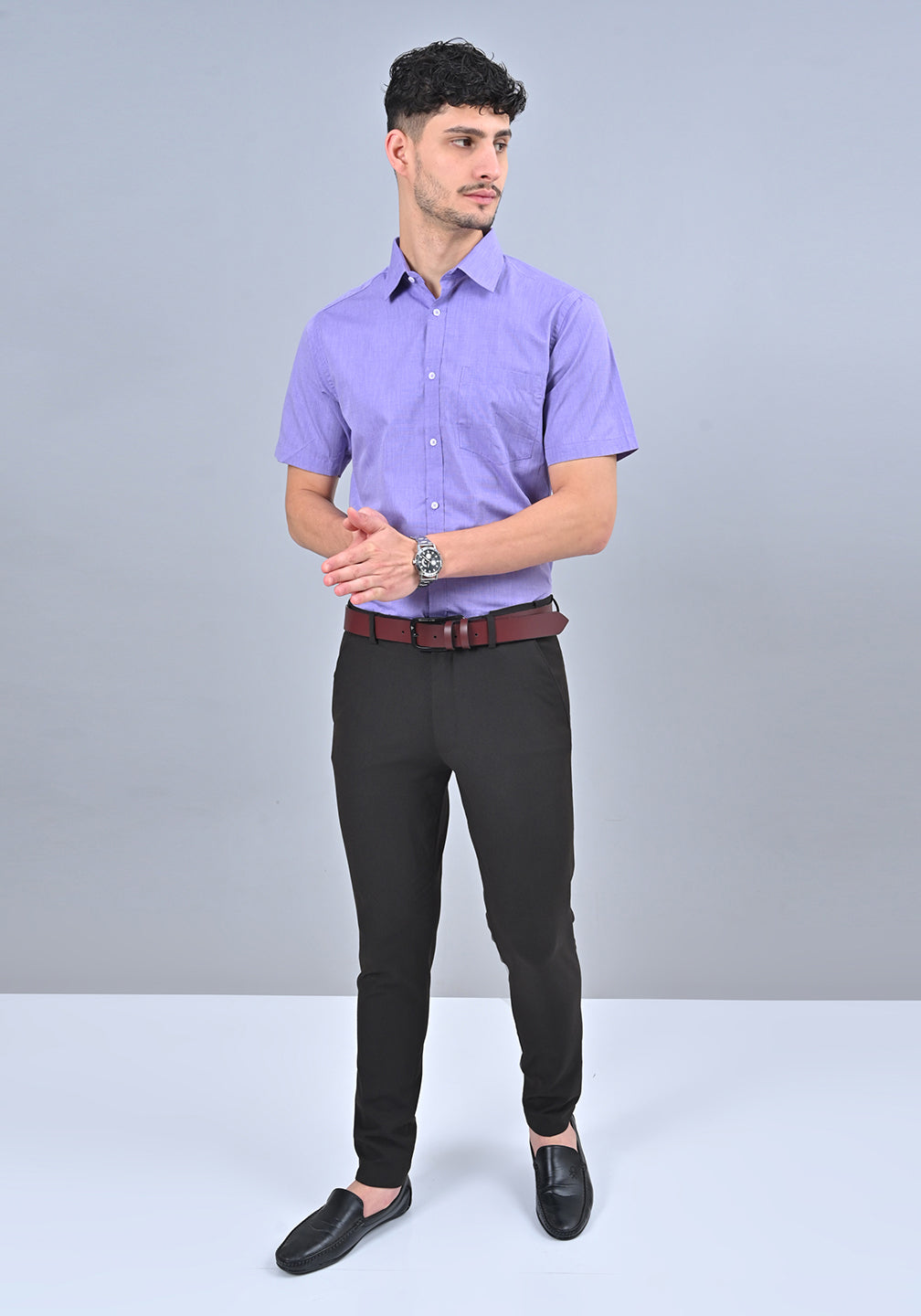 Lavender Colour Solid Formal Half Sleeve Shirt