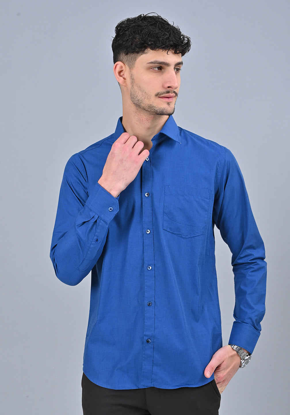 Pepsi Blue Colour Solid Formal Full Sleeve Shirt