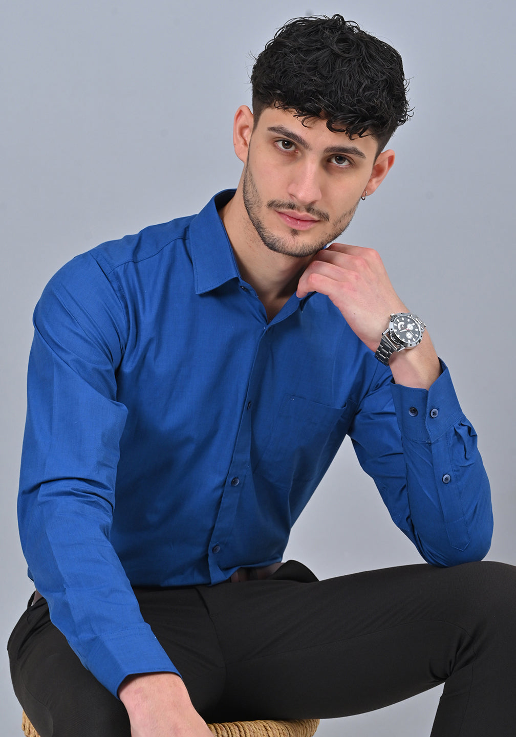 Pepsi Blue Colour Solid Formal Full Sleeve Shirt