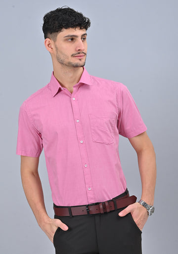 Pink Colour Solid Formal Half Sleeve Shirt