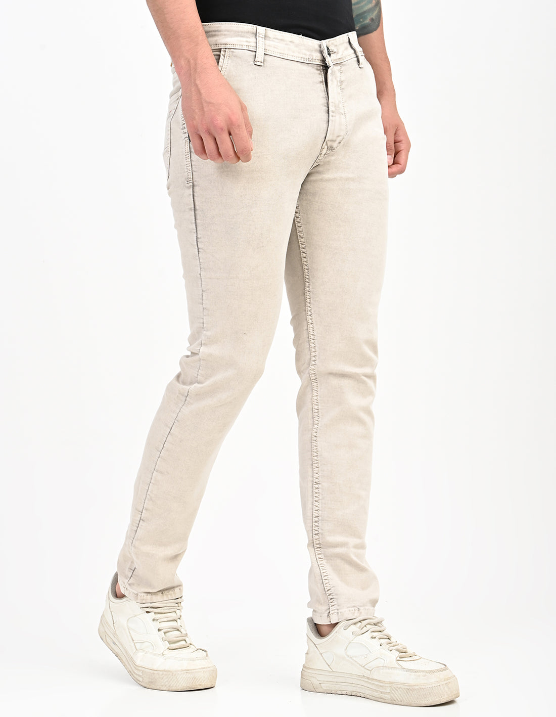 Men Mid Rise Slim Fit Clean Look Stretchable Jeans - Beige